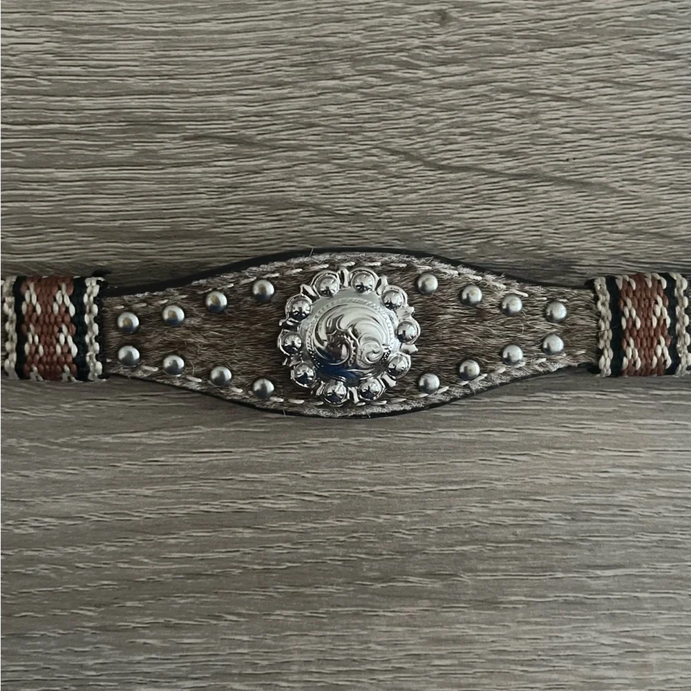 Nocona Genuine Leather Brown and Silver Unisex Western Belt 28
